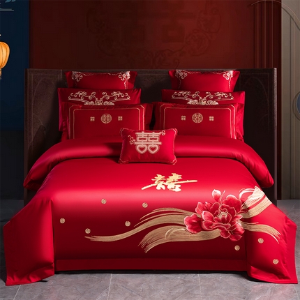 91家纺网 家纺一手货源 找家纺 （总） 博之洋 2025新款全棉长绒棉婚庆刺绣四件套多件套系列