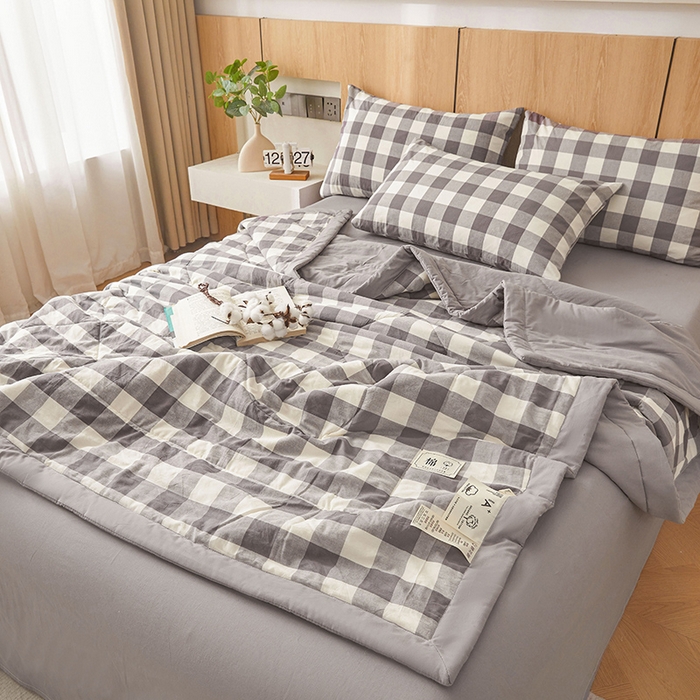 91家纺网 家纺一手货源 找家纺 创优家纺 2025新款无印风格子新疆棉夏被空调被纯棉花被夏被子薄被芯水洗棉包检测 灰中格