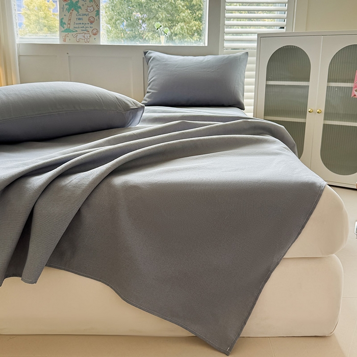 91家纺网 家纺一手货源 找家纺 晓时候 2025原棉老粗布床单凉席三件套软凉席子单床单 高级灰