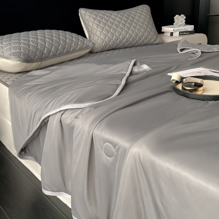 91家纺网 家纺一手货源 找家纺 欧邦 2025新款加厚纯色凉席四件套--凉席三件套 方格-深灰