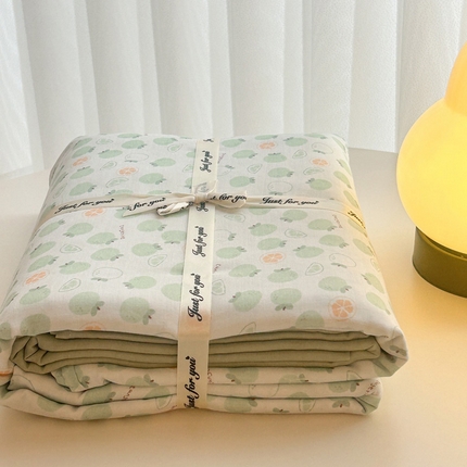 91家纺网 家纺一手货源 找家纺 塞纳 2026新款.全棉有氧双层纱四件套-场景二-大橘大利-绿