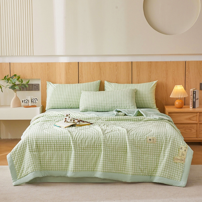 91家纺网 家纺一手货源 找家纺 创优家纺 2025新款无印风格子新疆棉夏被空调被纯棉花被夏被子薄被芯水洗棉包检测 绿小格
