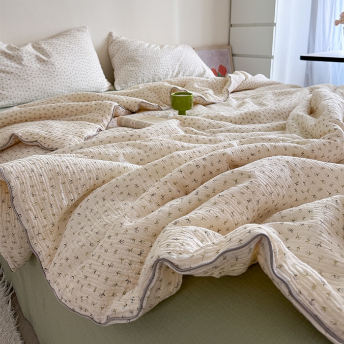 91家纺网 家纺一手货源 找家纺 萝莉家纺 2025新款软软糯糯双层皱皱纱单夏被 夏被四件套 勿忘我