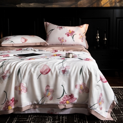 金喜 2025新款天丝夏被夏凉被薄被子套件数码印花夏被四件套 气泡粉语