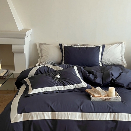 华超针织2025新款全棉长绒棉贡缎贴边四件套 静谧灰