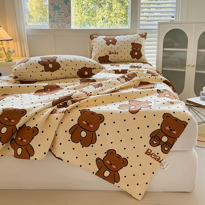 91家纺网 家纺一手货源 找家纺 晓时候 2025原棉老粗布床单凉席三件套软凉席子单床单 饼干熊