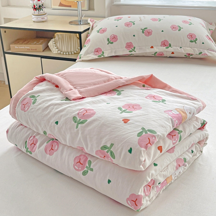 91家纺网 家纺一手货源 找家纺 富艺隆 2025新款水洗棉印花夏被 曼塔玫瑰