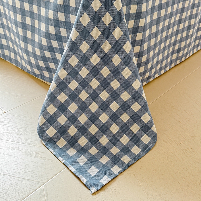 91家纺网 家纺一手货源 找家纺 晓时候 2025原棉老粗布床单凉席三件套软凉席子单床单 蓝小格