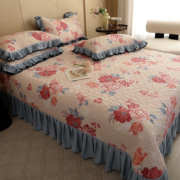 91家纺网 家纺一手货源 找家纺 金盛皇朝家纺 2025新款田园风水洗棉床盖四件套系列 绮梦风雅