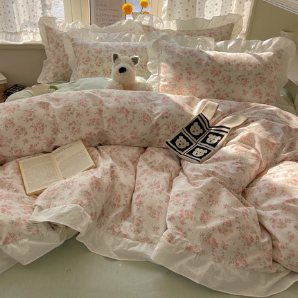 91家纺网 家纺一手货源 找家纺 （总）桃喜2025新款全棉纯棉碎花花边款13070四件套 系列一