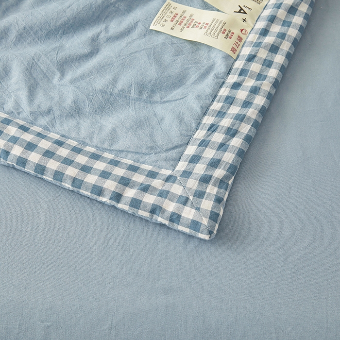 91家纺网 家纺一手货源 找家纺 创优家纺 2025新款无印风格子新疆棉夏被空调被纯棉花被夏被子薄被芯水洗棉包检测 新疆棉-蓝色