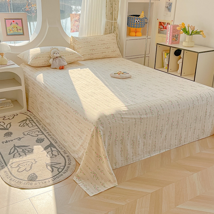 91家纺网 家纺一手货源 找家纺 眠帛家居 2025新款A类水洗皱皱纱印花床单 花蔓