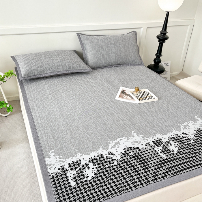 91家纺网 家纺一手货源 找家纺 子曰 2025新款高定版A类PE聚乙烯凉感凉席提花凉席 千鸟格-灰