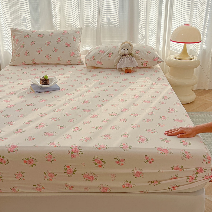 91家纺网 家纺一手货源 找家纺 眠帛家居 2025新款A类水洗皱皱纱印花床笠 浪漫