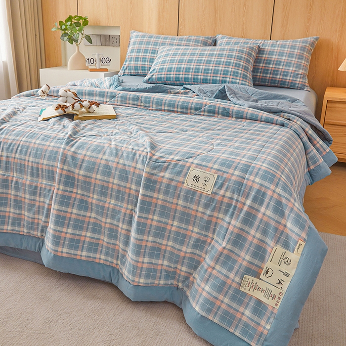 91家纺网 家纺一手货源 找家纺 创优家纺 2025新款无印风格子新疆棉夏被空调被纯棉花被夏被子薄被芯水洗棉包检测 印象蓝