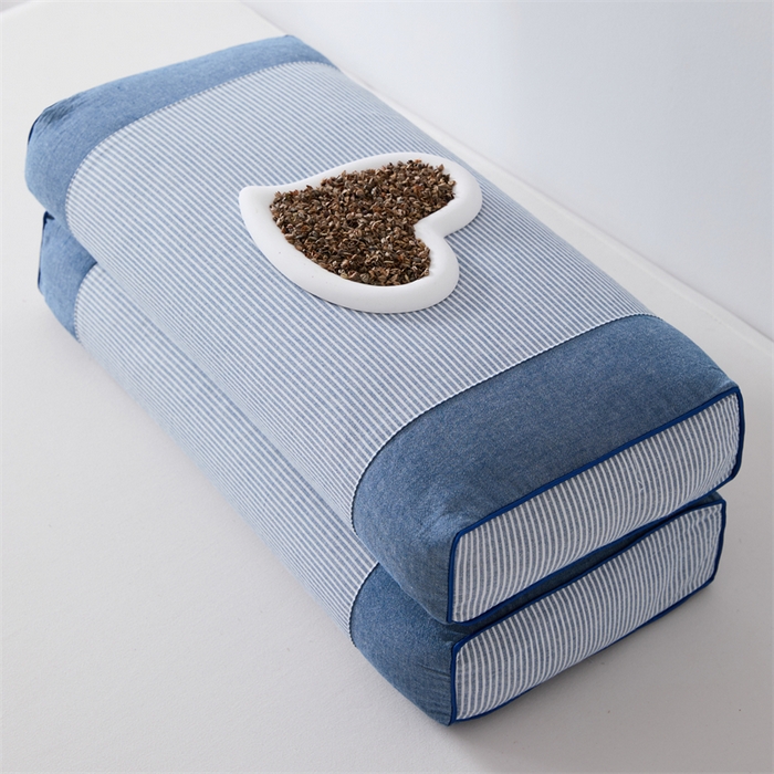 91家纺网 家纺一手货源 找家纺 大熊枕芯 2025新款水洗棉条纹荞麦枕 条纹宫廷-蓝20*50*8cm/只