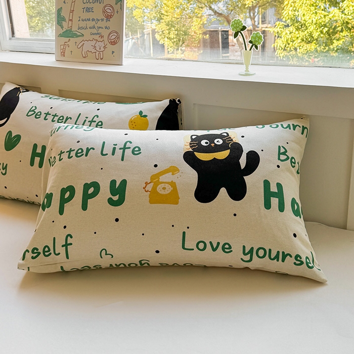 91家纺网 家纺一手货源 找家纺 晓时候 2025原棉老粗布床单凉席三件套软凉席子单床单 幸运黑喵