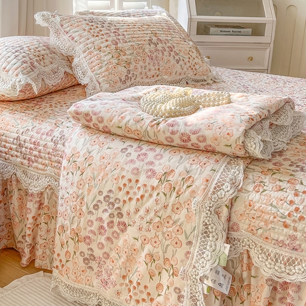 网红馆（ck家纺） 2025新款天丝印花夹棉床盖夏被四件套 甜蜜蜜