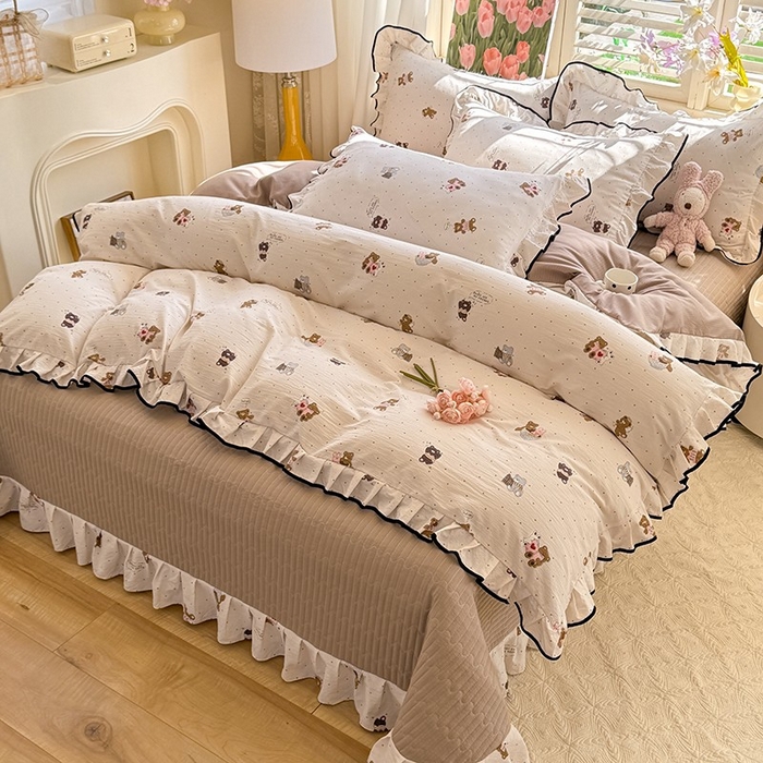 91家纺网 家纺一手货源 找家纺 韩约家纺 2025新款1皱皱纱时尚花边款四件套 罗纳星河