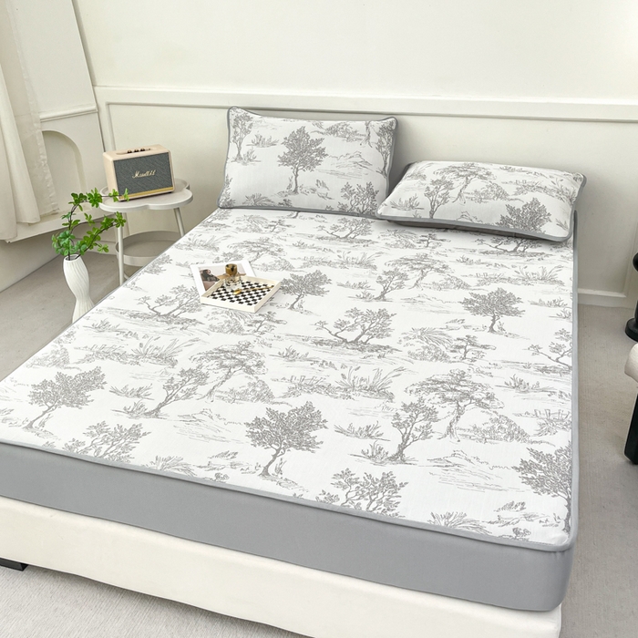 91家纺网 家纺一手货源 找家纺 子曰 2025新款高定版A类PE聚乙烯凉感凉席提花凉席床笠 秘境-灰