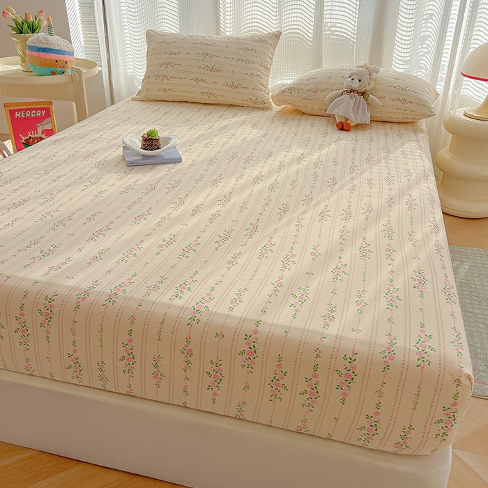 91家纺网 家纺一手货源 找家纺 眠帛家居 2025新款A类水洗皱皱纱印花床笠 花蔓