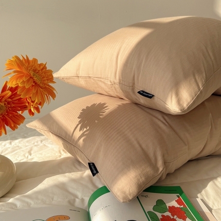 蜜宿 2025新款全棉人字纹枕套 奶咖