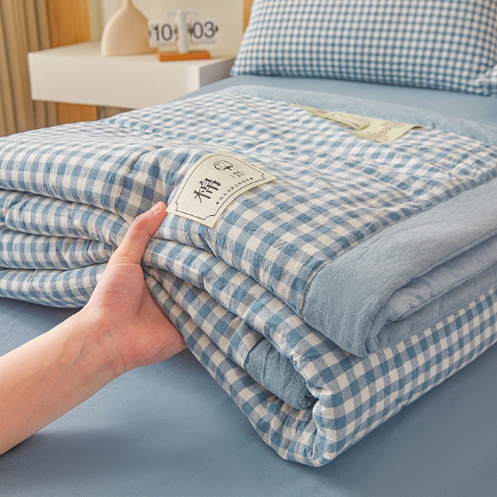 91家纺网 家纺一手货源 找家纺 创优家纺 2025新款无印风格子新疆棉夏被空调被纯棉花被夏被子薄被芯水洗棉包检测 蓝小格
