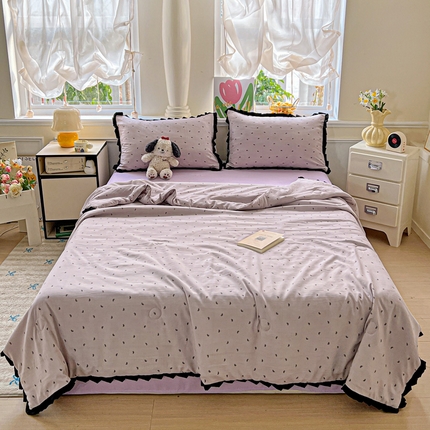 91家纺网 家纺一手货源 找家纺 （总）妖妖家纺 2025新款有氧水洗糯糯公主风花边夏被四件套单夏被