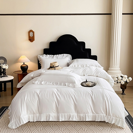 91家纺网 家纺一手货源 找家纺 （总）花香四季家纺 2025新款全棉13376公主风纯棉法式手工立体线条四件套