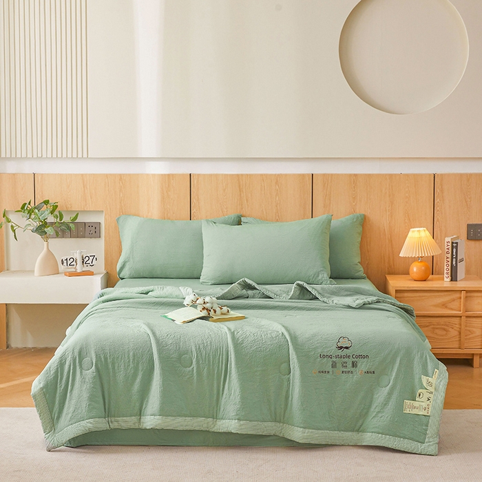 91家纺网 家纺一手货源 找家纺 创优家纺 2025新款无印风格子新疆棉夏被空调被纯棉花被夏被子薄被芯水洗棉包检测 新疆棉-松绿