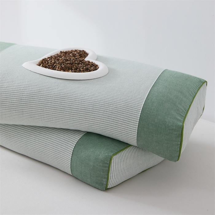 91家纺网 家纺一手货源 找家纺 大熊枕芯 2025新款水洗棉条纹荞麦枕 条纹宫廷-绿20*50*8cm/只