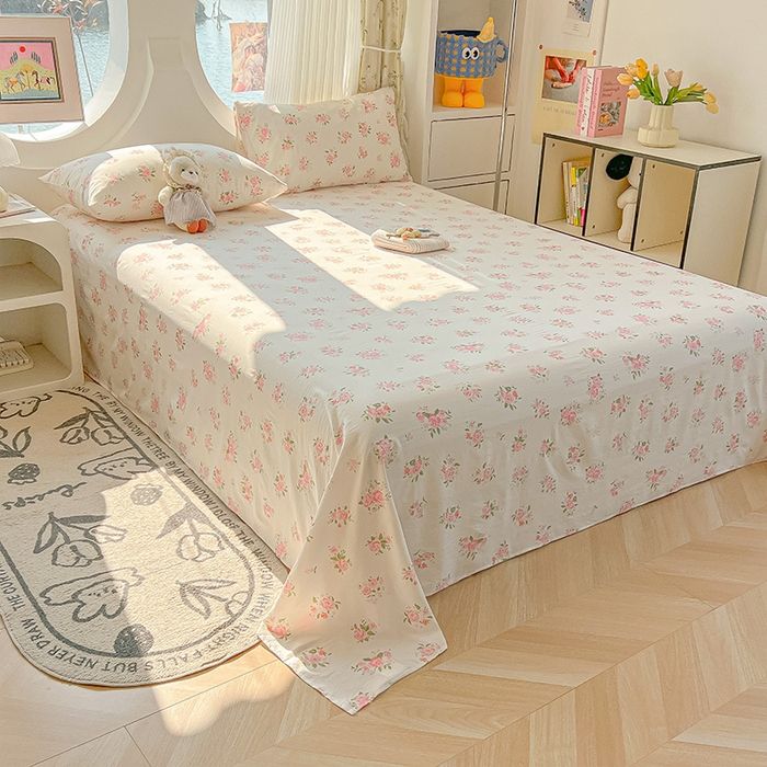 91家纺网 家纺一手货源 找家纺 眠帛家居 2025新款A类水洗皱皱纱印花床单 浪漫