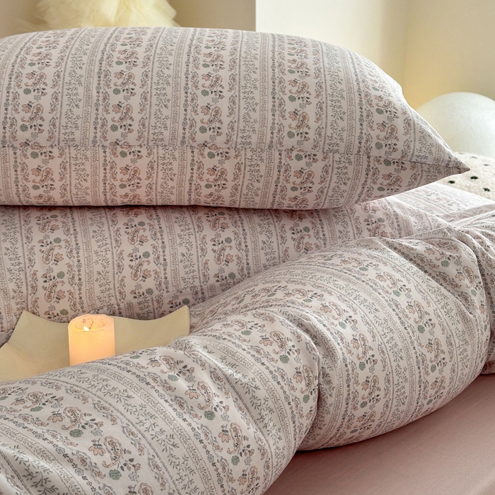 91家纺网 家纺一手货源 找家纺 塞纳 2026新款.全棉有氧双层纱四件套-场景二-花楹-绿