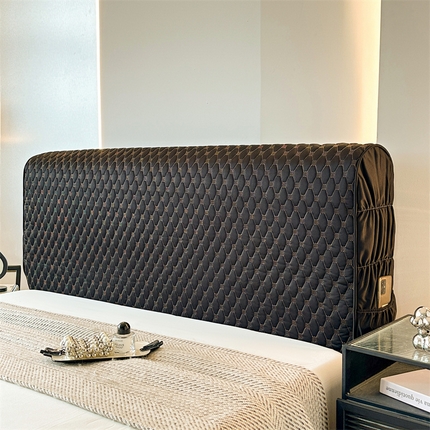 情恒家纺 2025夏季款亮光布加厚双面用床头罩 静谧黑