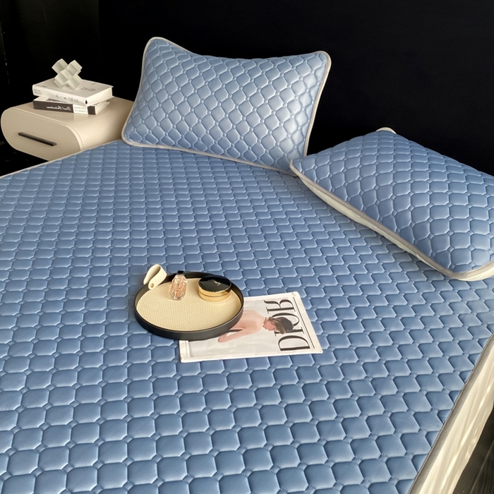 91家纺网 家纺一手货源 找家纺 欧邦 2025新款加厚纯色凉席四件套--凉席三件套 方格-宝蓝