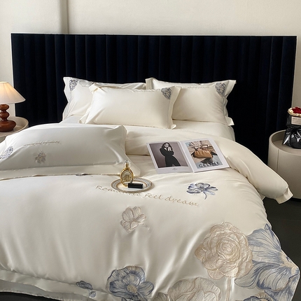 优悦生活馆 2025新款全棉长绒棉四件套-梦想花园 梦想花园-云朵白
