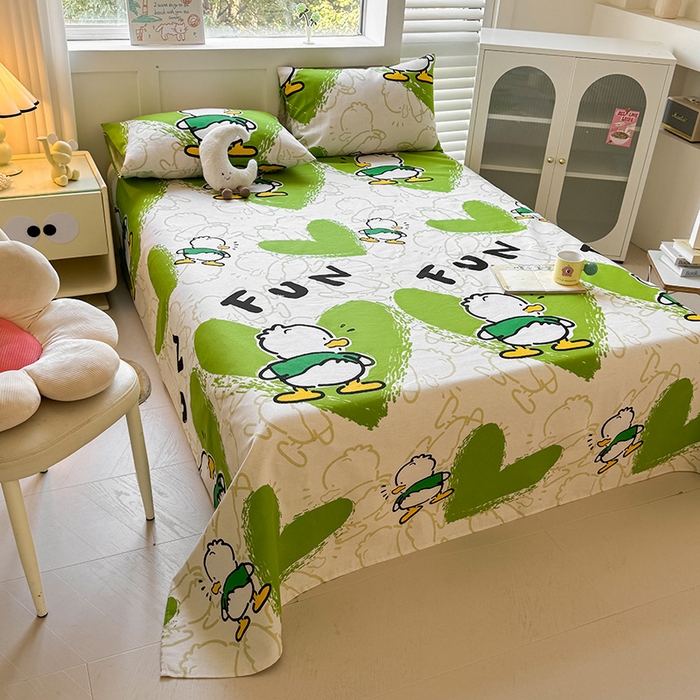 91家纺网 家纺一手货源 找家纺 晓时候 2025原棉老粗布床单凉席三件套软凉席子单床单 快乐鸭