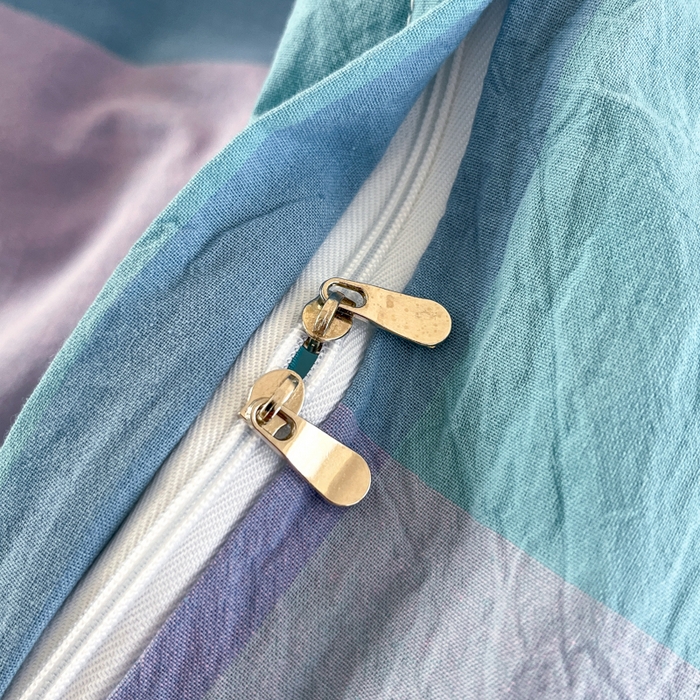 91家纺网 家纺一手货源 找家纺 金窝窝家纺 2025新款纯棉水洗棉四件套 大发格粉蓝