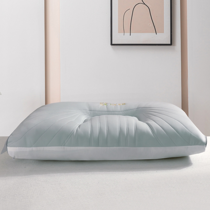 91家纺网 家纺一手货源 找家纺 大熊枕芯  2025新款spa云感刺绣冰丝枕 冰丝护颈枕冰蓝低枕一对