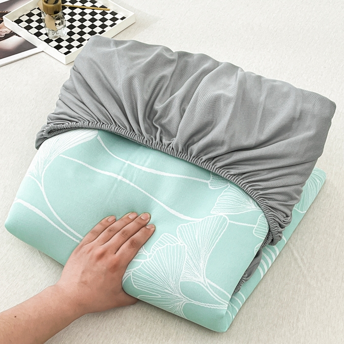 91家纺网 家纺一手货源 找家纺 子曰 2025新款高定版A类PE聚乙烯凉感凉席提花凉席床笠 银杏叶-绿【床笠款】