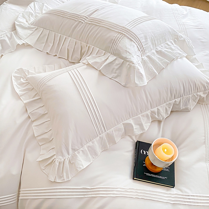 91家纺网 家纺一手货源 找家纺 花香四季家纺 2025新款全棉13376公主风纯棉法式手工立体线条四件套 奶油白