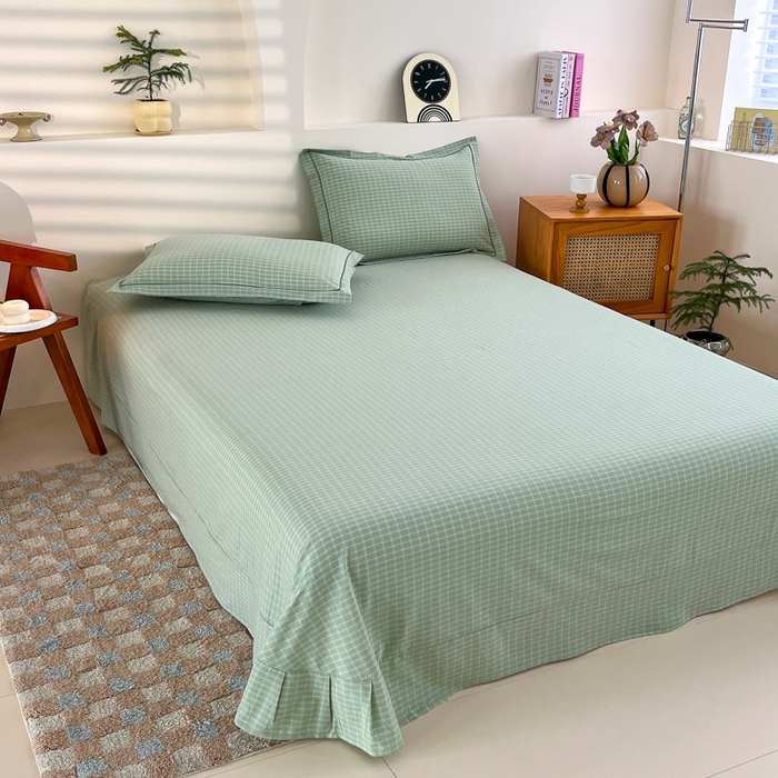 91家纺网 家纺一手货源 找家纺 金窝窝家纺 2025新款纯棉水洗棉四件套 春意盎然淡绿色