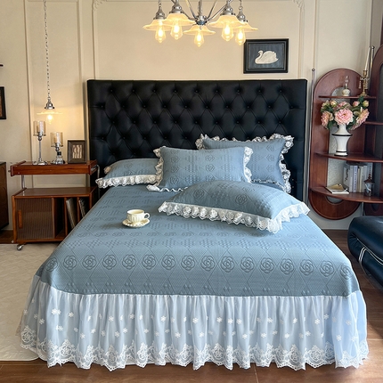91家纺网 家纺一手货源 找家纺 （总）网红馆（ck家纺） 2025新款A类凉感花边豆豆席凉席床盖三件套--瑞莎