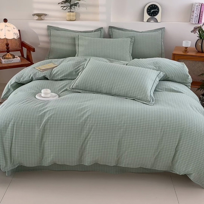 91家纺网 家纺一手货源 找家纺 金窝窝家纺 2025新款纯棉水洗棉四件套 春意盎然淡绿色