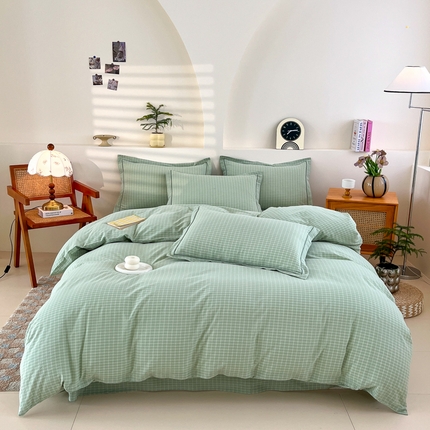 金窝窝家纺 2025新款纯棉水洗棉四件套 春意盎然淡绿色
