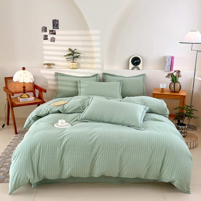 91家纺网 家纺一手货源 找家纺 金窝窝家纺 2025新款纯棉水洗棉四件套 春意盎然淡绿色