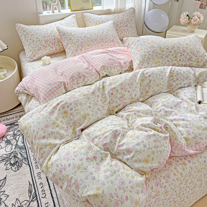 91家纺网 家纺一手货源 找家纺 羽爱家纺 2025新款A类双面全棉印花床盖套件 向阳花开