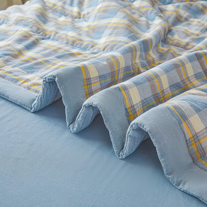 91家纺网 家纺一手货源 找家纺 创优家纺 2025新款无印风格子新疆棉夏被空调被纯棉花被夏被子薄被芯水洗棉包检测 简兮蓝