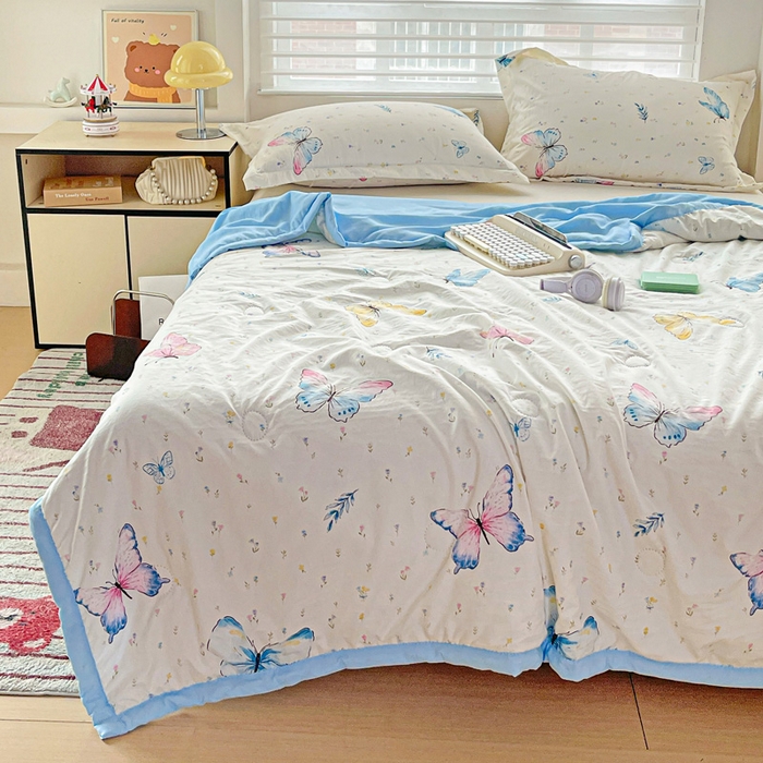 91家纺网 家纺一手货源 找家纺 富艺隆 2025新款水洗棉印花夏被 蝴蝶物语