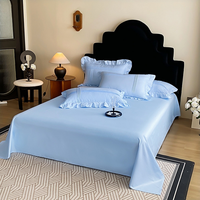 91家纺网 家纺一手货源 找家纺 花香四季家纺 2025新款全棉13376公主风纯棉法式手工立体线条四件套 蔚蓝